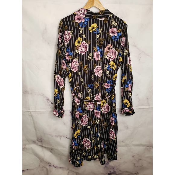ASHLEY STEWART Black stripe floral button down long sleeve dress 18/20 - Picture 7 of 9